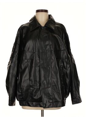 Cider Black Bomber Jacket - Leather Look Varsity